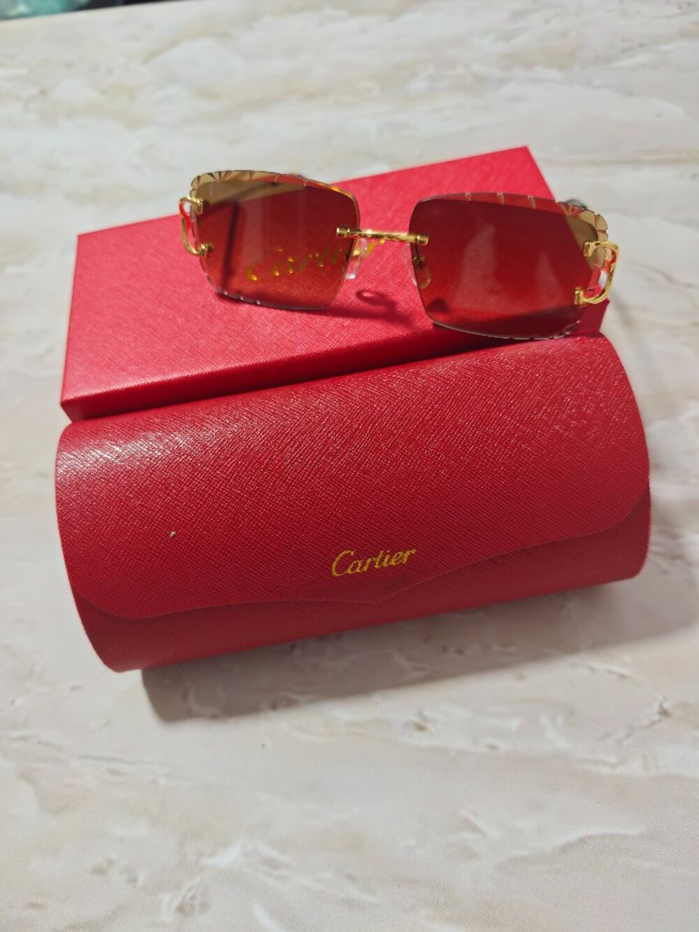 Gold Cartier Rimless Sunglasses Brown Gradient Lenses